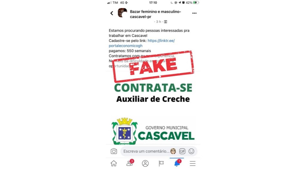 CIRCULA NOTÍCIAS FALSAS NAS MÍDIAS SOCIAIS QUE PREFEITURA ESTÁ CONTRATANDO  AUXILIAR DE CRECHE. É FAKE NEWS! – Prefeitura Municipal de Iacanga