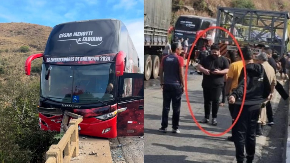 Ônibus de César Menotti & Fabiano se envolve em acidente em MG; vídeo